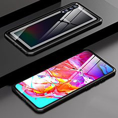 Handyhülle Hülle Luxus Aluminium Metall Rahmen Spiegel 360 Grad Tasche T01 für Samsung Galaxy A90 5G Schwarz