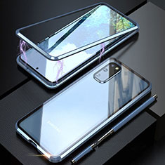 Handyhülle Hülle Luxus Aluminium Metall Rahmen Spiegel 360 Grad Tasche T01 für Samsung Galaxy S20 5G Blau