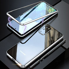Handyhülle Hülle Luxus Aluminium Metall Rahmen Spiegel 360 Grad Tasche T01 für Samsung Galaxy S20 Plus 5G Silber