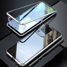 Handyhülle Hülle Luxus Aluminium Metall Rahmen Spiegel 360 Grad Tasche T01 für Samsung Galaxy S20 Ultra Silber