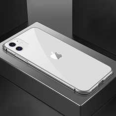 Handyhülle Hülle Luxus Aluminium Metall Rahmen Spiegel 360 Grad Tasche T02 für Apple iPhone 11 Silber