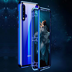 Handyhülle Hülle Luxus Aluminium Metall Rahmen Spiegel 360 Grad Tasche T02 für Huawei Honor 20 Blau
