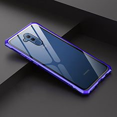Handyhülle Hülle Luxus Aluminium Metall Rahmen Spiegel 360 Grad Tasche T02 für Huawei Mate 20 Lite Blau