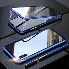 Handyhülle Hülle Luxus Aluminium Metall Rahmen Spiegel 360 Grad Tasche T02 für Samsung Galaxy A70S Blau