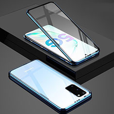 Handyhülle Hülle Luxus Aluminium Metall Rahmen Spiegel 360 Grad Tasche T02 für Samsung Galaxy S20 5G Blau