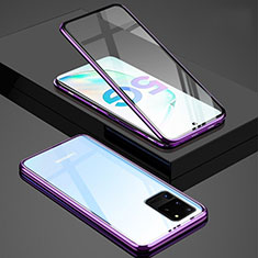Handyhülle Hülle Luxus Aluminium Metall Rahmen Spiegel 360 Grad Tasche T02 für Samsung Galaxy S20 Ultra 5G Violett