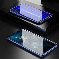 Handyhülle Hülle Luxus Aluminium Metall Rahmen Spiegel 360 Grad Tasche T03 für Huawei Honor 20 Blau