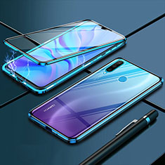 Handyhülle Hülle Luxus Aluminium Metall Rahmen Spiegel 360 Grad Tasche T03 für Huawei P30 Lite New Edition Blau