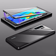 Handyhülle Hülle Luxus Aluminium Metall Rahmen Spiegel 360 Grad Tasche T03 für Huawei P30 Pro New Edition Schwarz