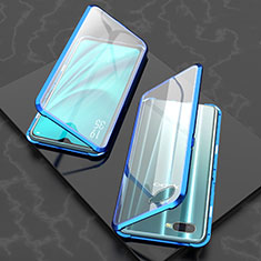 Handyhülle Hülle Luxus Aluminium Metall Rahmen Spiegel 360 Grad Tasche T03 für Oppo R15X Blau
