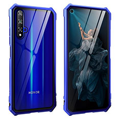 Handyhülle Hülle Luxus Aluminium Metall Rahmen Spiegel 360 Grad Tasche T04 für Huawei Honor 20 Blau