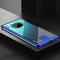 Handyhülle Hülle Luxus Aluminium Metall Rahmen Spiegel 360 Grad Tasche T04 für Huawei Mate 30 Pro Blau
