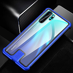 Handyhülle Hülle Luxus Aluminium Metall Rahmen Spiegel 360 Grad Tasche T04 für Huawei P30 Pro Blau