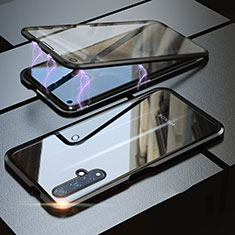Handyhülle Hülle Luxus Aluminium Metall Rahmen Spiegel 360 Grad Tasche T05 für Huawei Honor 20 Schwarz