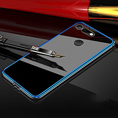 Handyhülle Hülle Luxus Aluminium Metall Rahmen Spiegel 360 Grad Tasche T05 für Huawei Honor V20 Blau