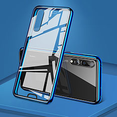 Handyhülle Hülle Luxus Aluminium Metall Rahmen Spiegel 360 Grad Tasche T05 für Huawei P20 Pro Blau
