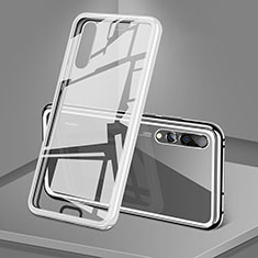 Handyhülle Hülle Luxus Aluminium Metall Rahmen Spiegel 360 Grad Tasche T05 für Huawei P20 Pro Weiß