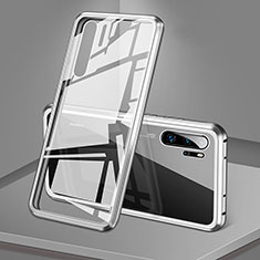 Handyhülle Hülle Luxus Aluminium Metall Rahmen Spiegel 360 Grad Tasche T05 für Huawei P30 Pro New Edition Weiß