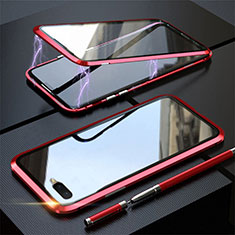 Handyhülle Hülle Luxus Aluminium Metall Rahmen Spiegel 360 Grad Tasche T05 für Oppo R15X Rot