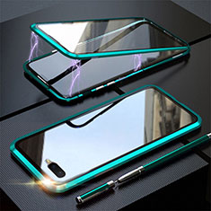 Handyhülle Hülle Luxus Aluminium Metall Rahmen Spiegel 360 Grad Tasche T05 für Oppo R17 Neo Grün
