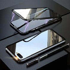 Handyhülle Hülle Luxus Aluminium Metall Rahmen Spiegel 360 Grad Tasche T05 für Oppo R17 Neo Schwarz