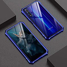 Handyhülle Hülle Luxus Aluminium Metall Rahmen Spiegel 360 Grad Tasche T06 für Huawei Honor 20S Blau