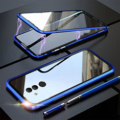 Handyhülle Hülle Luxus Aluminium Metall Rahmen Spiegel 360 Grad Tasche T06 für Huawei Mate 20 Lite Blau