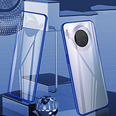 Handyhülle Hülle Luxus Aluminium Metall Rahmen Spiegel 360 Grad Tasche T06 für Huawei Mate 30 Blau