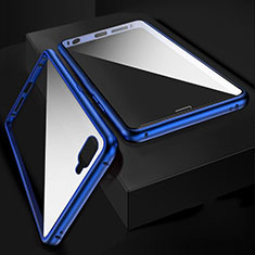 Handyhülle Hülle Luxus Aluminium Metall Rahmen Spiegel 360 Grad Tasche T06 für Oppo R15X Blau