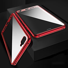 Handyhülle Hülle Luxus Aluminium Metall Rahmen Spiegel 360 Grad Tasche T06 für Oppo R15X Rot