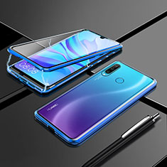 Handyhülle Hülle Luxus Aluminium Metall Rahmen Spiegel 360 Grad Tasche T07 für Huawei P30 Lite New Edition Blau