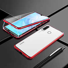 Handyhülle Hülle Luxus Aluminium Metall Rahmen Spiegel 360 Grad Tasche T07 für Huawei P30 Lite New Edition Rot
