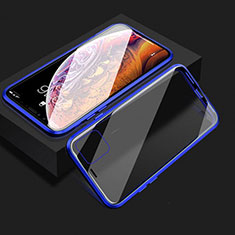 Handyhülle Hülle Luxus Aluminium Metall Rahmen Spiegel 360 Grad Tasche T08 für Apple iPhone 11 Blau