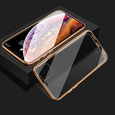 Handyhülle Hülle Luxus Aluminium Metall Rahmen Spiegel 360 Grad Tasche T08 für Apple iPhone 11 Gold