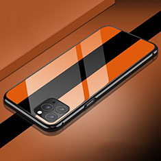 Handyhülle Hülle Luxus Aluminium Metall Rahmen Spiegel 360 Grad Tasche T08 für Apple iPhone 11 Pro Orange