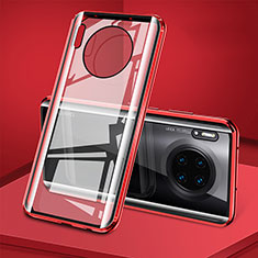 Handyhülle Hülle Luxus Aluminium Metall Rahmen Spiegel 360 Grad Tasche T08 für Huawei Mate 30 5G Rot