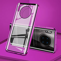 Handyhülle Hülle Luxus Aluminium Metall Rahmen Spiegel 360 Grad Tasche T08 für Huawei Mate 30 5G Violett
