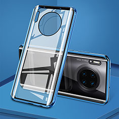 Handyhülle Hülle Luxus Aluminium Metall Rahmen Spiegel 360 Grad Tasche T08 für Huawei Mate 30 Pro Blau