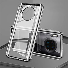 Handyhülle Hülle Luxus Aluminium Metall Rahmen Spiegel 360 Grad Tasche T08 für Huawei Mate 30 Silber