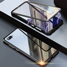 Handyhülle Hülle Luxus Aluminium Metall Rahmen Spiegel 360 Grad Tasche T08 für Oppo R17 Neo Schwarz