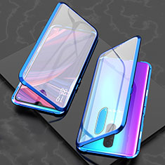 Handyhülle Hülle Luxus Aluminium Metall Rahmen Spiegel 360 Grad Tasche T08 für Oppo RX17 Pro Blau