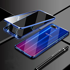 Handyhülle Hülle Luxus Aluminium Metall Rahmen Spiegel 360 Grad Tasche T09 für Oppo R15X Blau