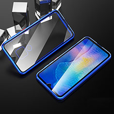 Handyhülle Hülle Luxus Aluminium Metall Rahmen Spiegel 360 Grad Tasche T10 für Huawei Mate 20 Blau