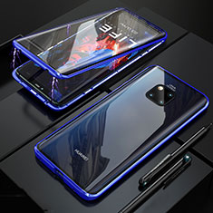 Handyhülle Hülle Luxus Aluminium Metall Rahmen Spiegel 360 Grad Tasche T10 für Huawei Mate 20 Pro Blau