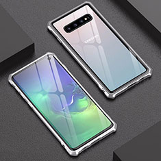 Handyhülle Hülle Luxus Aluminium Metall Rahmen Spiegel Tasche A01 für Samsung Galaxy S10 5G Silber