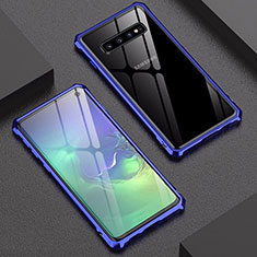 Handyhülle Hülle Luxus Aluminium Metall Rahmen Spiegel Tasche A01 für Samsung Galaxy S10 Blau