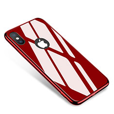Handyhülle Hülle Luxus Aluminium Metall Rahmen Spiegel Tasche für Apple iPhone X Rot