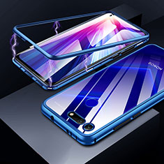 Handyhülle Hülle Luxus Aluminium Metall Rahmen Spiegel Tasche für Huawei Honor V20 Blau