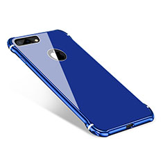 Handyhülle Hülle Luxus Aluminium Metall Rahmen Spiegel Tasche M01 für Apple iPhone 7 Plus Blau