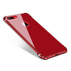 Handyhülle Hülle Luxus Aluminium Metall Rahmen Spiegel Tasche M01 für Apple iPhone 8 Plus Rot
